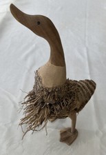 LARGE 46cm RUFFLE FEATHER DUCK HAND CARVED WOODEN ROOT SCULPTURE ORNAMENT lot 2