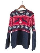 Mens Novelty Christmas Jumper Pullover Star Clothing Size Large Blue And Red