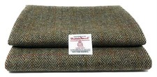 Harris Tweed Green Herringbone Fabric - Various Sizes 