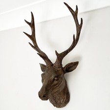 Stags Head Wall Mounted 47cm Resin Brown Reindeer Deer Antlers Large Sculpture