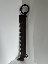 Antique Iron Ratchet Pot Hook Blacksmith Forged 38" extended. From Inglenook.
