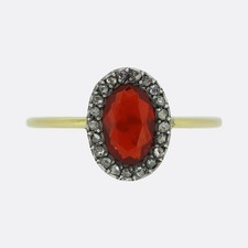 Antique Fire Opal and Diamond Cluster Ring