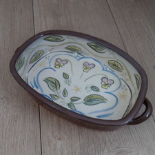 Rob Towler Lynmouth Studio Pottery Oven Dish Terracotta Hand Painted  26x18cm