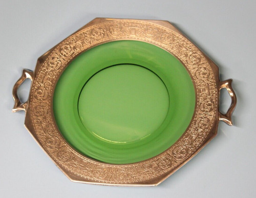 Octagonal vintage green glass