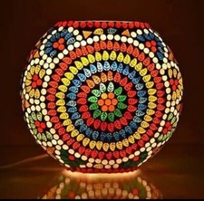 Turkish Mosaic Table Lamp Handmade Glass Mushroom Shape Light Style Craft