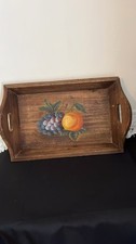 Fabulous Heavy Wooden Decorative Fruit Vintage Tray With Handles