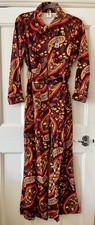 Lucy & Yak Maggie Jumpsuit Burgundy & Orange Paisley Flare Leg 70s Style Size 10