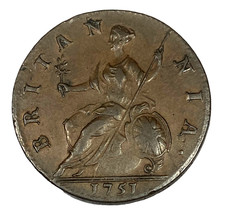 1751 George II copper Halfpenny in collector’s Near Mint grade – Spink# 3719