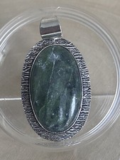 Seraphinite Pendant Sterling Silver 925 Plated Oblong Green Bohemian Vintage