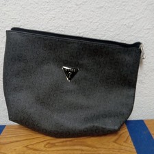 Guess MakeUp Purse Black Coal Leather All Over "G" Logo Print Elisa Travel