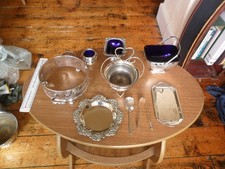 Assorted Silver plated Tableware Cruet Salt Sugar Bowls Tongs Carriers Job Lot