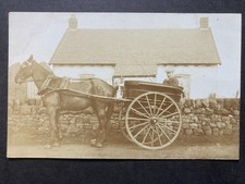 Horse & Trap Outside Country Cottage Real Photo Social History Postcard J29