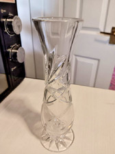 Royal Brierley Vintage Lead Crystal Glass Posy Vase, Diamond Star Cut 8" Tall