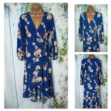 WALLIS OCCASION DRESS SIZE 12 PETITE, Blue Floral Hi Low Hem Wrap Midi Dress