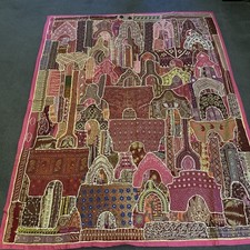 Indian Pink Cotton Lined Bedspread /  Throw (230cm By 185cm) with sequins