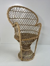 Vintage Wicker Rattan Peacock Chair Doll Teddy Bear Plant Stand Display Decor
