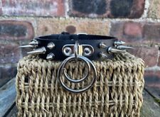 Real Leather Double Spike D & O-Ring Choker Choice of Colour Ring Size and Spike