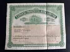 Vintage National Provincial Bank Limited Company Share Certificate