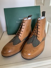 Samuel Windsor Mens Boot Prestige Country Wingtip Brogue Leather Tweed Siz 10 UK