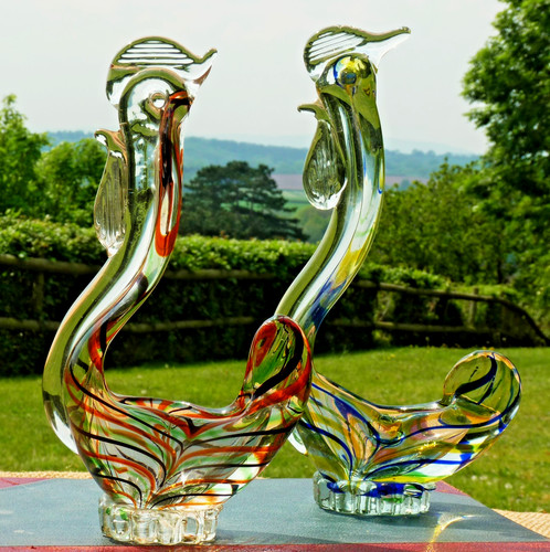 Glass chicken roosters - chicken, murano