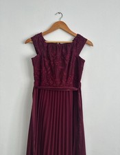 New Without Tags Coast Burgundy Pleated Midi Dress Floral Embroidered Size UK 10