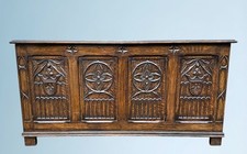 A Large Carved Oak Bedding or Blanket Box With Raised Linen Fold Panels
