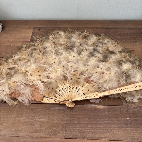Antique cream feather fan some - fan,