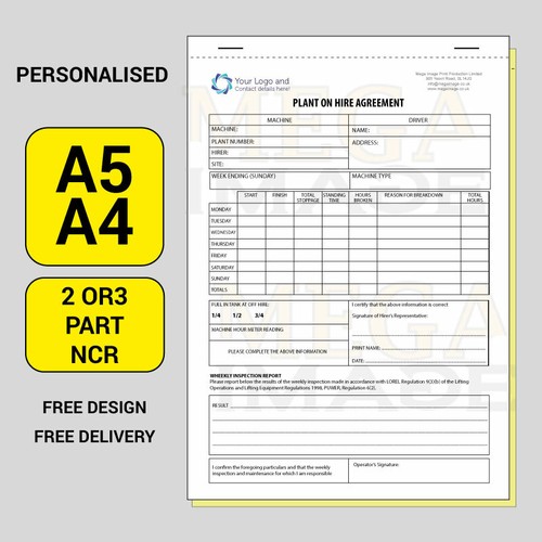 Plant hire agreement - plant, form