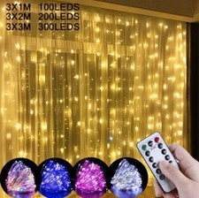 USB LED Window Curtain Fairy String Garden Lights Remote Copper Wire 3M XMAS UK