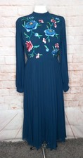 Women's ASOS DESIGN Midi Dress, Chiffon Style, Navy Blue, Floral Embroidery 10uk