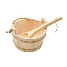 Wood Sauna Bucket and Ladle Tub Barrel Wooden Bucket for Home Hotel Bathroom