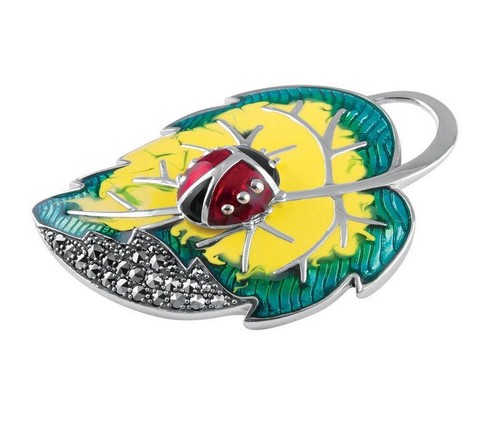 Ladybird leaf pin brooch - ladybird, on