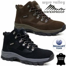Mens Leather Walking Hiking Waterproof MEMORY FOAM Ankle Boots Trainers Shoes