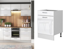 Kitchen Drawer Unit 600mm Cabinet Cupboard High White Gloss Freestanding Ella