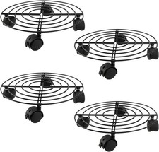 4 Pack Heavy Duty Plant Caddy Stand on Wheels Round Metal Potted Trolley UK