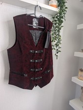 Punk Rave Mens Vest Waistcoat Red Damask Velvet Gothic Steampunk Aristocrat XL 
