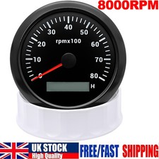 85MM Black Tachometer Gauge 0-8000RPM With LCD Hourmeter for Marine Boat Car ATV