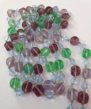 VINTAGE SUFFRAGETTE COLOURS GLASS LONG GLASS BEAD NECKLACE 132CM