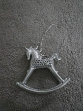 Silver Glitter Rocking Horse Christmas Decoration
