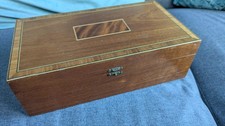 Antique Veneered Hand Made Hinged Box With Green Baize Lining 10" X 5.5"