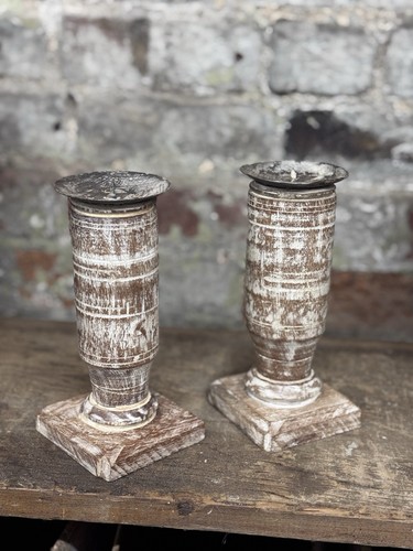 Pair rustic wooden candle - of,