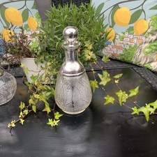 Stunning Vintage EAPG Clear Decanter with Silver Neck & Rim * Stopper