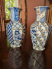 Pair of Masons Ironstone Vase Octagonal Appliqué Hand Painted Back Stamped
