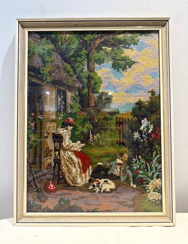 Vintage framed cross stitch - cross,