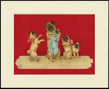 PUG MOTHER AND PUPPIES LOVELY DOG PRINT MOUNTED READY TO FRAME