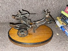 Vintage metal Roman Greek Gladiator On Horse Chariot Statue