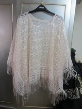 Womans Lace Fringed Sheer  Shawl cream with  silver thread