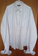 T.M. Lewin Women's Blue Striped Long Sleeved Shirt, Cuff Links Sleeves, Size 16