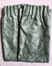 RETRO Pair of Sage Green Patterned Glossy Satin Curtains W 110 X L 105cm
