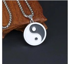 Stainless Steel Black And White Yin Yang Silver Necklace Men Women Pendant Chain